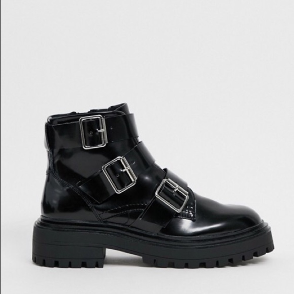 ASOS NEW black buckle patent boots size 9